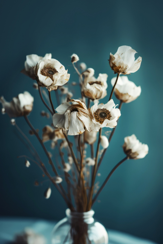 White Flowers On Turquoise Background à Treechild