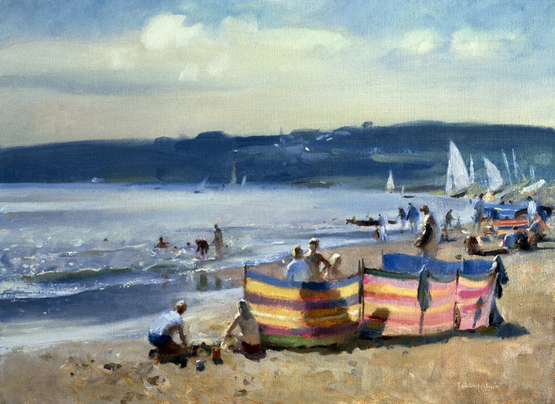 Children on the Beach at Abersoch (oil on canvas)  à Trevor  Chamberlain