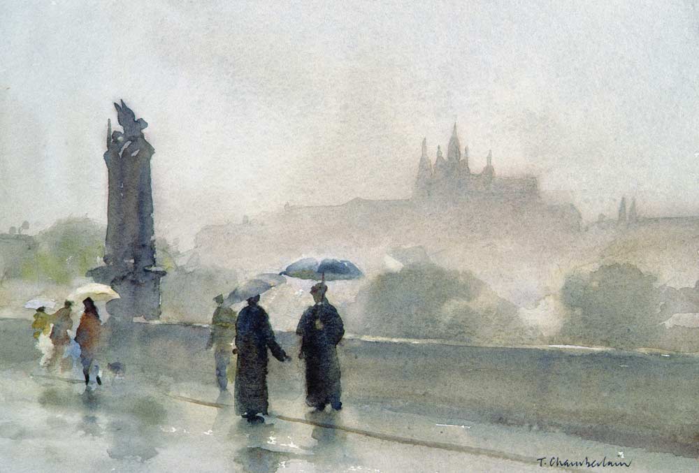 Umbrellas, Charles Bridge, Prague (w/c on paper)  à Trevor  Chamberlain