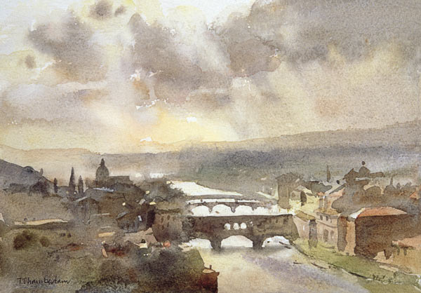 River Arno, Florence (w/c on paper)  à Trevor  Chamberlain