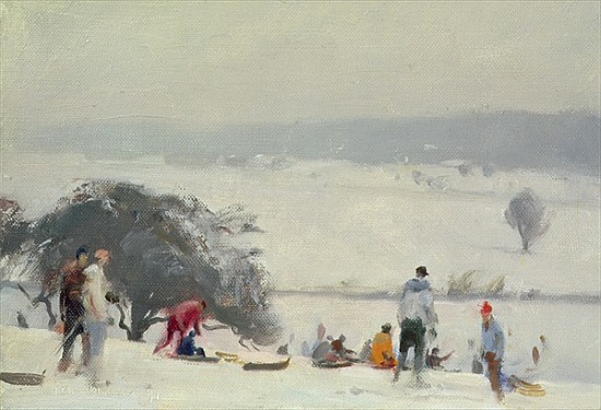 Tobogganing, The Meads, Hertford (oil on canvas)  à Trevor  Chamberlain