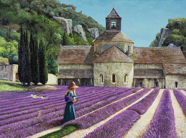 Lavender Picker, Abbaye Senanque, Provence (oil on canvas)  à Trevor  Neal