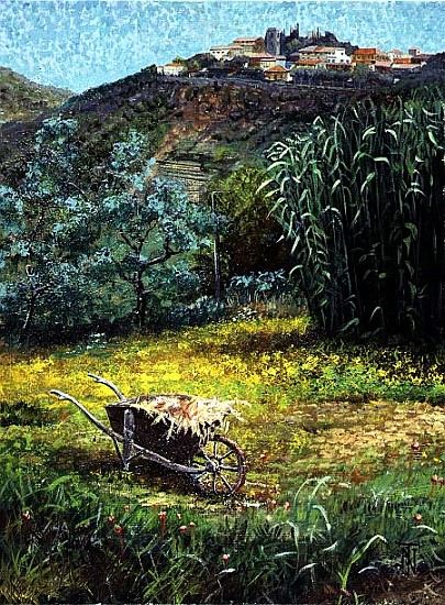 Wheelbarrow, Montecatini, Tuscany (oil on canvas)  à Trevor  Neal