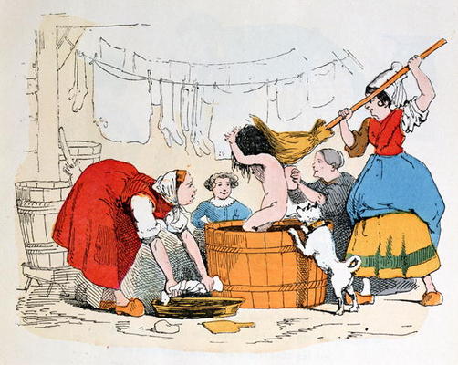The Compulsory Bath, illustration for 'Les Defauts Horribles', c.1860 (colour litho) à Trim