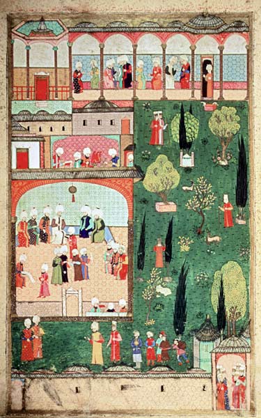 H 1524 f.242r Council of ministers at Topkapi Palace, from the 'Hunername' by Lokman à École turque, 18ème siècle