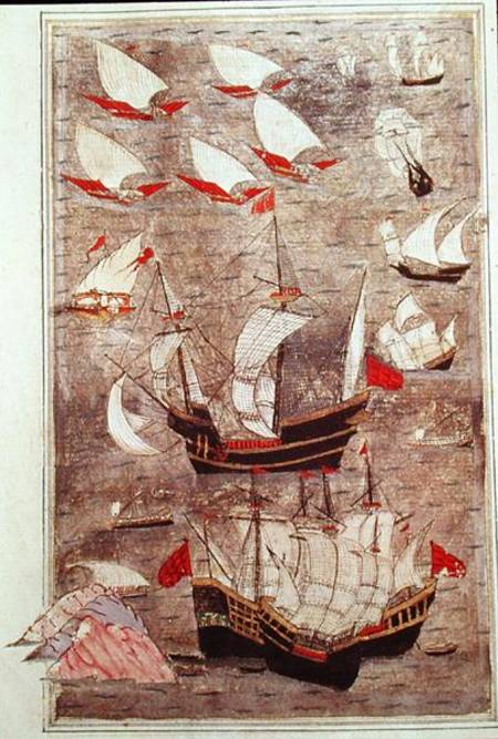 The Ottoman Fleet of Tarik-y Bayezid à École turque, 18ème siècle