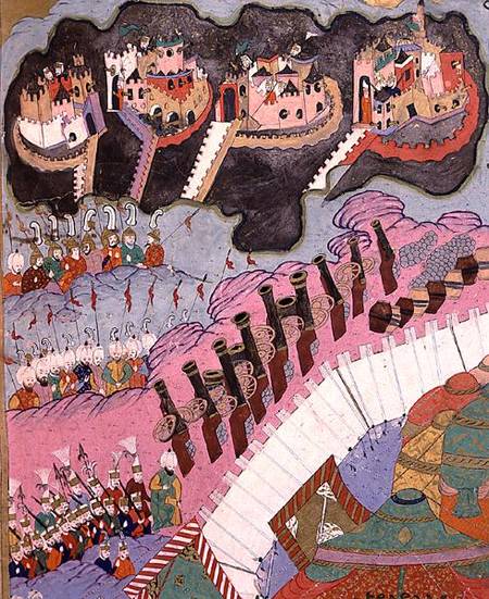 TSM H.1524 The Forces of Suleyman the Magnificent (1484-1566) Besieging a Christian Fortress, from t à École turque, 18ème siècle