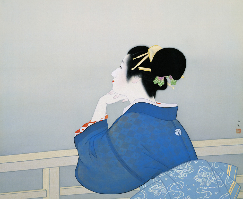 A woman is waiting for the moon to rise à Uemura Shoen