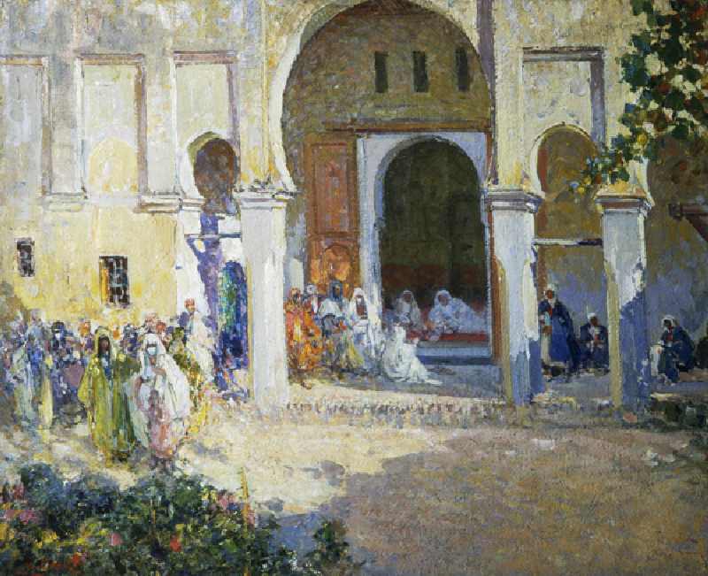 Judgment of the Pasha, Fes 1924, painting by Ulisse Caputo (1872-1948), 80x100 cm, Italy, 20th centu à Ulisse Caputo
