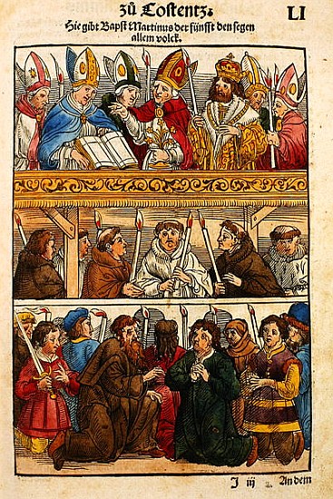 Martin V is elected Pope and blesses the people at the Council of Constance, 1417, from ''Chronik de à Ulrich von Richental