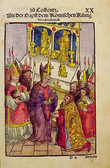 Pope Martin V gives Sigismund the symbolic gift of the Golden Rose at the Council of Constance, from à Ulrich von Richental