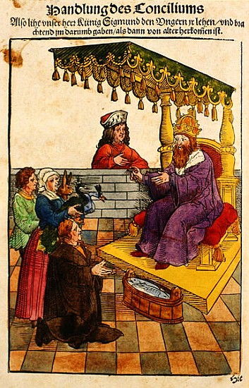 Sigismund performs his feudal duties at the Council of Constance, from ''Chronik des Konzils von Kon à Ulrich von Richental