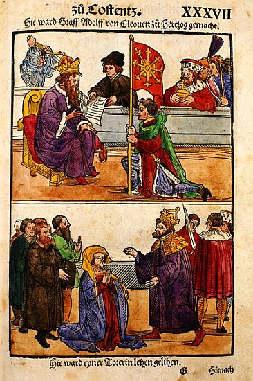 Sigismund raises Count Adolph of Cleves to the rank of Duke at the Council of Constance, from ''Chro à Ulrich von Richental