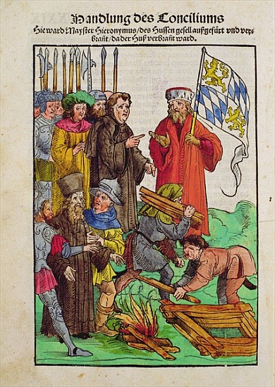 The execution of Jan Hus or one of his priests at the Council of Constance, from ''Chronik des Konzi à Ulrich von Richental