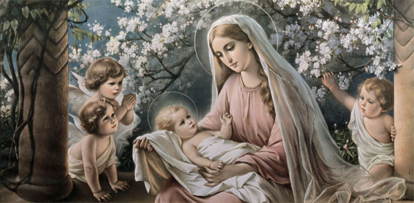 Marie sous le cerisier avec des enfant Jésus et des anges à (autour de 1900) Auteur anonyme