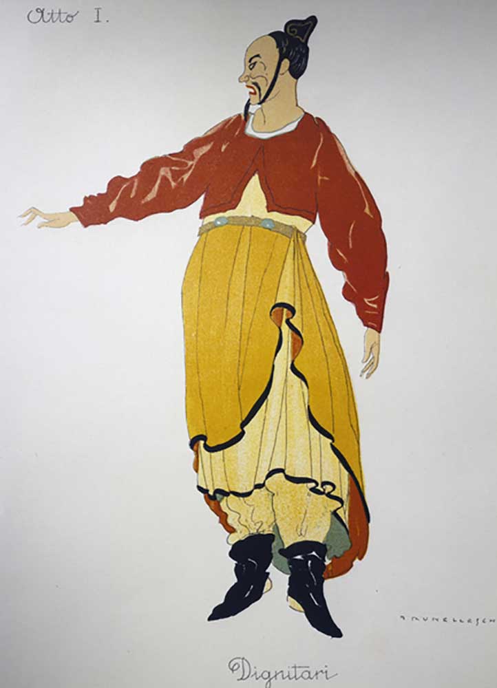 Costume for a dignitary from Turandot by Giacomo Puccini, sketch by Umberto Brunelleschi (1879-1949) à Umberto Brunelleschi