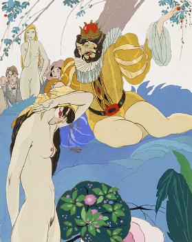 Nude woman in front of King Pausole, 1930