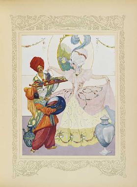 We filled basins, served her fruit and jars of jam, illustration from Contes du Temps Jadis, or Tale