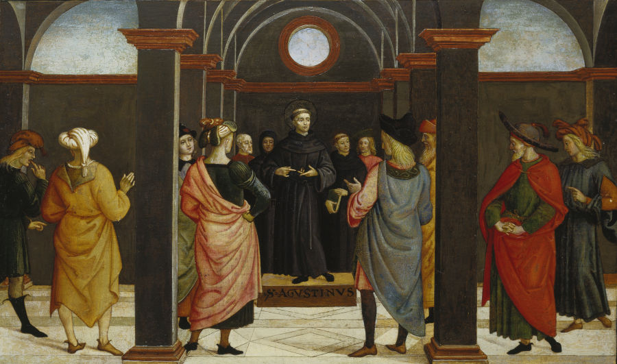 Saint Augustine disputing with the heretic Fortunatus à Maître ombrien vers 1500