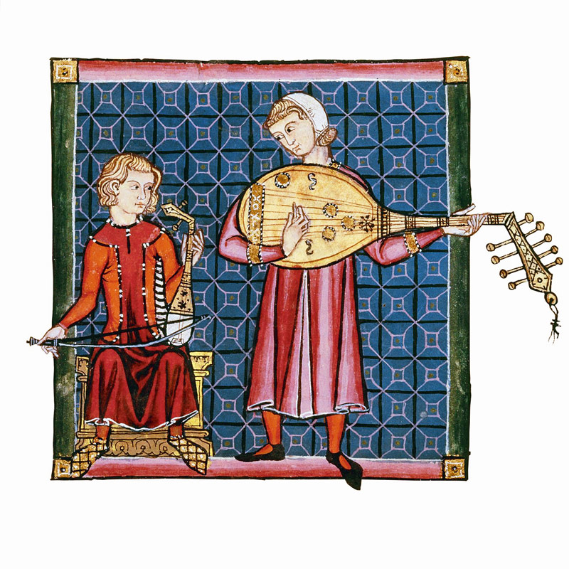 Two minstrels. Illustration from the codex of the Cantigas de Santa Maria à Artiste inconnu