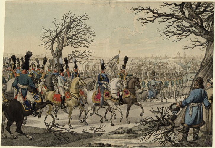 Tsar Alexander I and King Frederick William III before the troops à Artiste inconnu