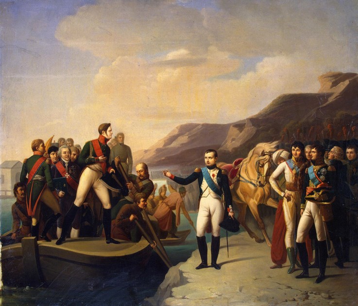 Emperors Alexander I of Russia and Napoleon I of France at the Neman near Tilsit on July 1807 à Artiste inconnu