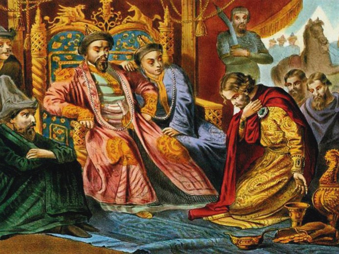 Prince Alexander Nevsky begging Batu Khan for mercy for Russia à Artiste inconnu