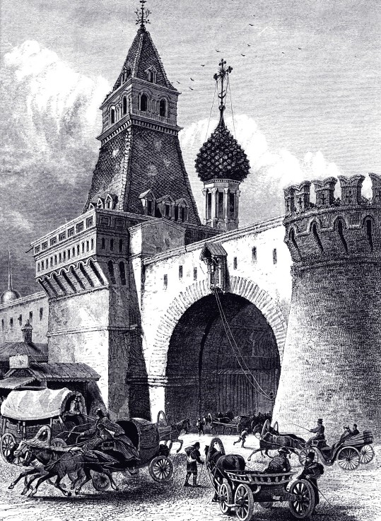 View of the Nikolskaya Tower and Armory in Moscow à Artiste inconnu