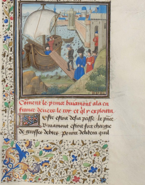Bohemond I of Antioch traveled back to Apulia. Miniature from the "Historia" by William of Tyre à Artiste inconnu