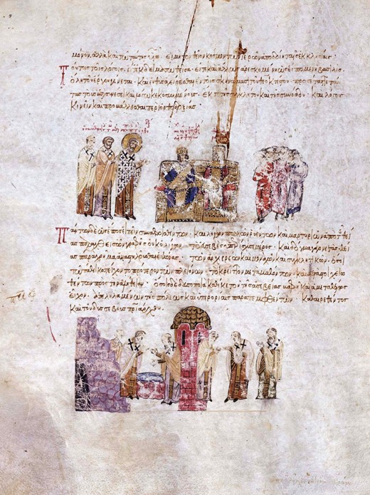 The Council of Constantinople ("Triumph of Orthodoxy") in 843 (Miniature from the Madrid Skylitzes) à Artiste inconnu