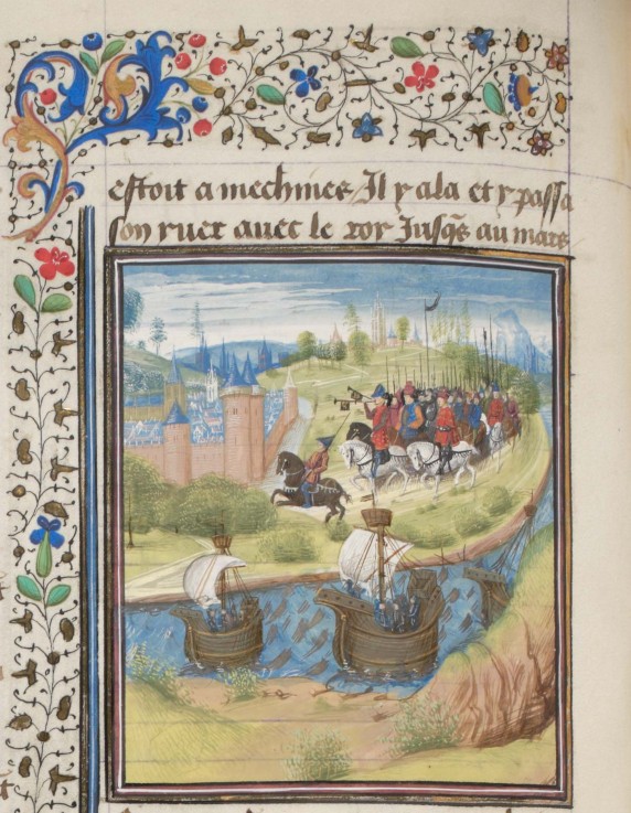 English king Richard I Lionheart conquered the island of Cyprus in 1191. Miniature from the "Histori à Artiste inconnu