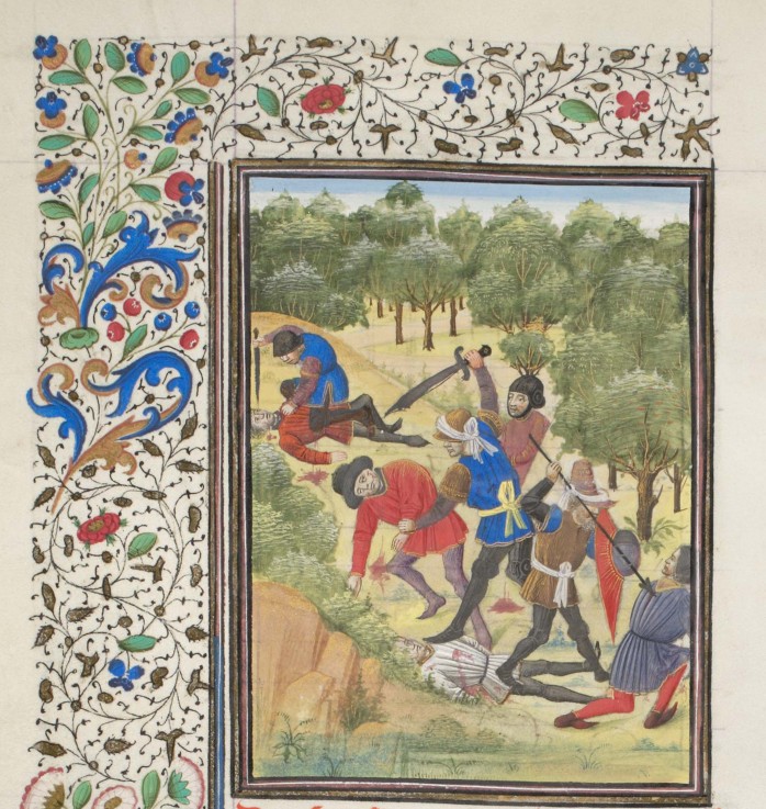 Fight in a wood between Christians and Saracens. Miniature from the "Historia" by William of Tyre à Artiste inconnu