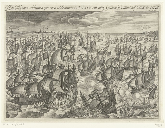 The sinking of the Spanish Armada in 1588 à Artiste inconnu