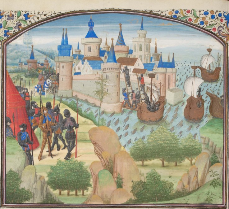 The capture of Constantinople by land and sea in 1204. Miniature from the "Historia" by William of T à Artiste inconnu