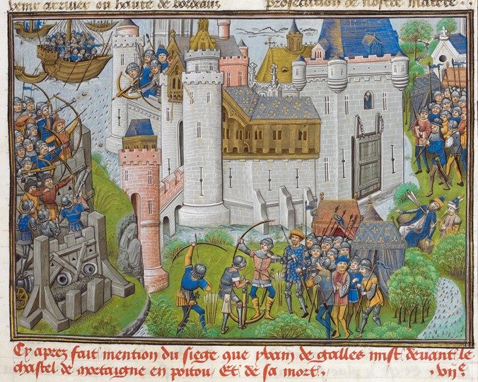 The Siege of the Castle of Mortagne, near Bordeaux, in 1377 (aus Recueil des croniques d'Engleterre  à Artiste inconnu