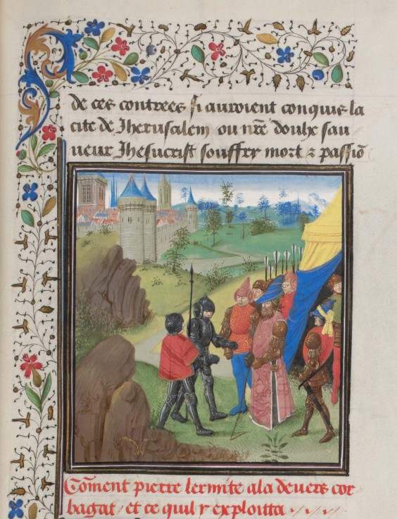 The Embassy of Peter the Hermit and Herluin to Kerbogha. Miniature from the "Historia" by William of à Artiste inconnu