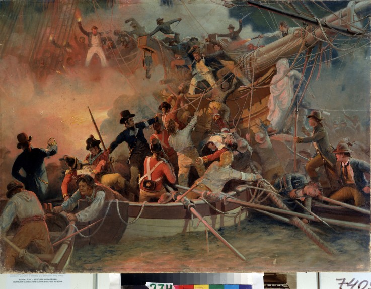 The English navy conquering a French ship near the cape Camaro à Artiste inconnu