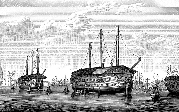 The Danish prison-ships "Dronning Maria" and "Waldemar" at Copenhagen à Artiste inconnu
