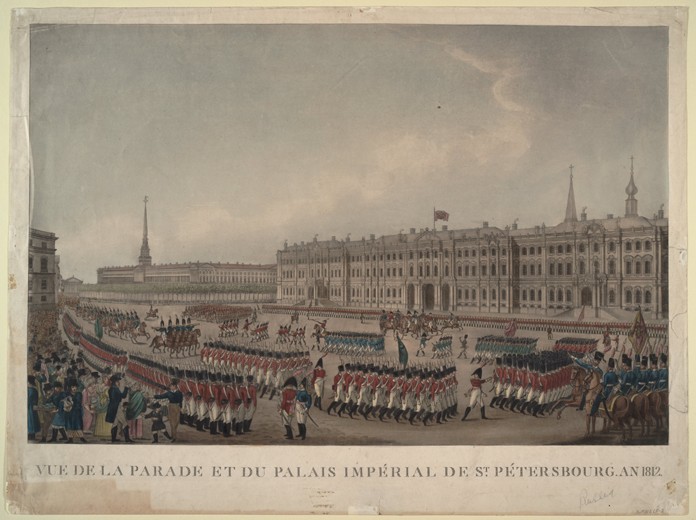 The parade in front of the Winter Palace in St. Petersburg on 1812 à Artiste inconnu