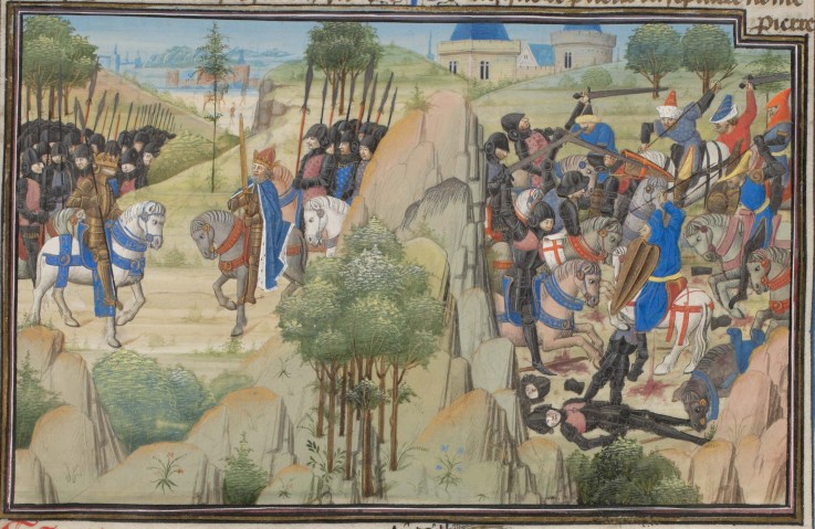 Meeting of Conrad III of Germany and Louis VII of France. Miniature from the "Historia" by William o à Artiste inconnu