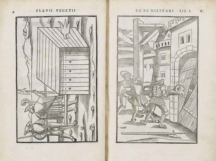 Double page spread from the De Re Militari by Vegetius à Artiste inconnu