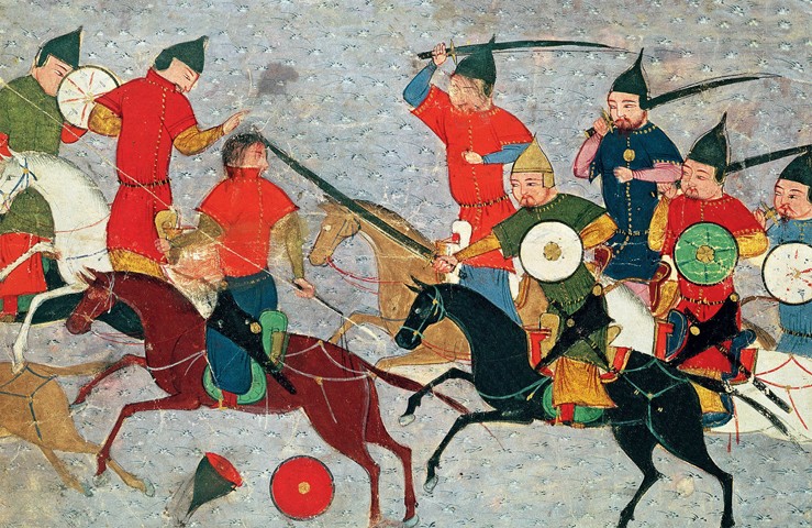 Ghenghis Khan in combat. Miniature from Jami' al-tawarikh (Universal History) à Artiste inconnu