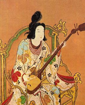 A Girl Playing a Shamisen