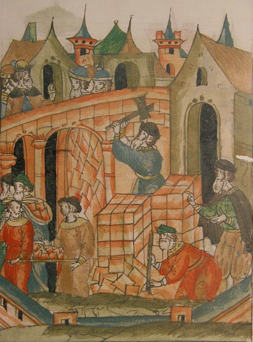 Building of the Dormition Cathedral in the Moscow Kremlin by Aristotle Fioravanti (From the Illumina à Artiste inconnu