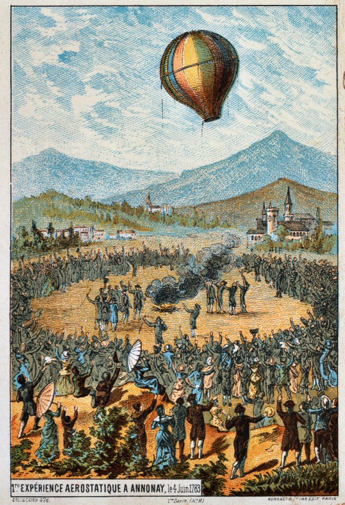 First test flight with an aerostat at Annonay, 1783 (From the Series "The Dream of Flight") à Artiste inconnu