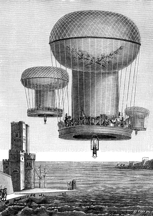 Fantastic air balloon project for the French troops transportation to England à Artiste inconnu