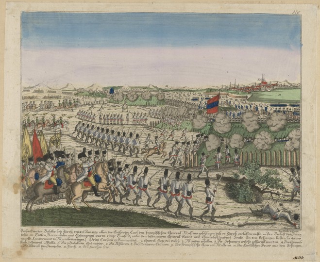 French and Russian troops on the Zürichberg hill in the First Battle of Zurich à Artiste inconnu