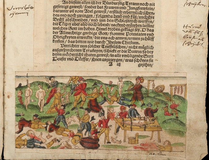 Russian atrocities in Livonia in 1578. From Johann Jakob Wick's Sammlung von Nachrichten... à Artiste inconnu