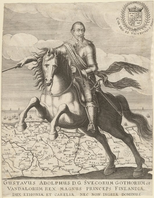 Gustavus Adolphus before the map of Pomerania in the background à Artiste inconnu
