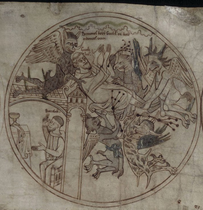 Demons attack Guthlac (Manuscript The life of Saint Guthlac) à Artiste inconnu